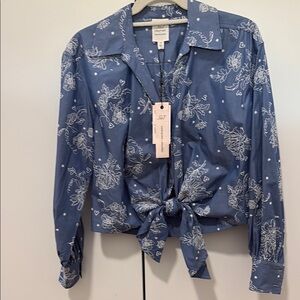 Cinq à Sept Blue Long Sleeve Tie-Front Shirt